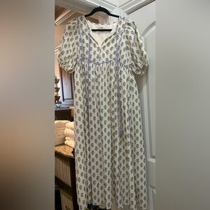 In Bloom Cream and Blue Maxi Dress